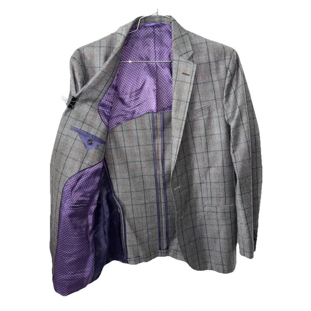 TED BAKER Endurance JAY Two Button Wool Blazer Jacket Mens 42L Gray  Windowpane